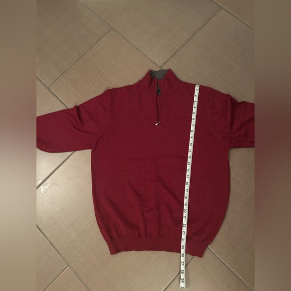 Men’s Harold Powell zip neck 100% Merino wool sweater, deep red - Picture 5 of 6